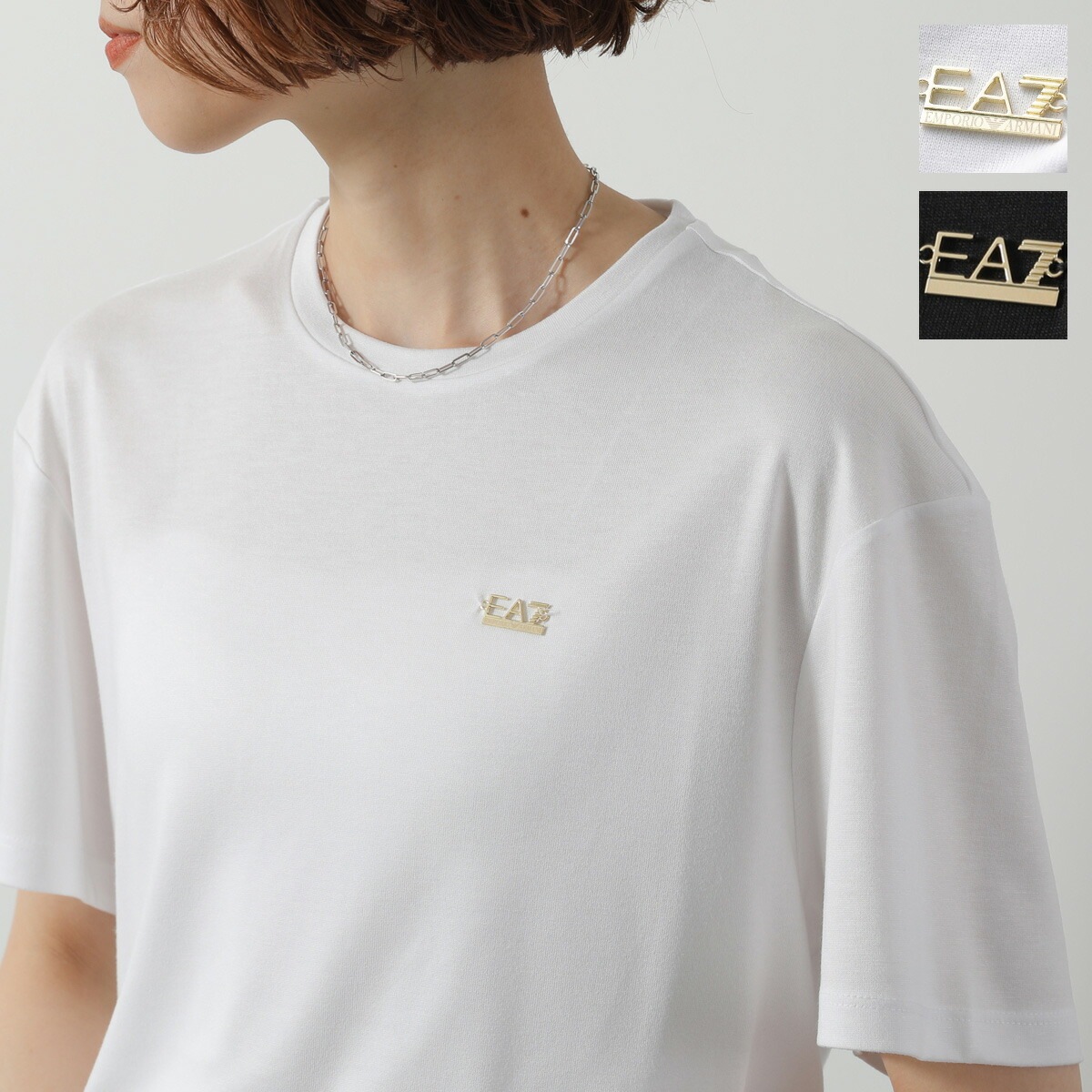 EA7 EMPORIO ARMANI エアセッテ エンポリオアルマーニ Tシャツ 7W000189 AF13919 レディース 半袖 クルーネック カットソー メタルロゴ カラー2色