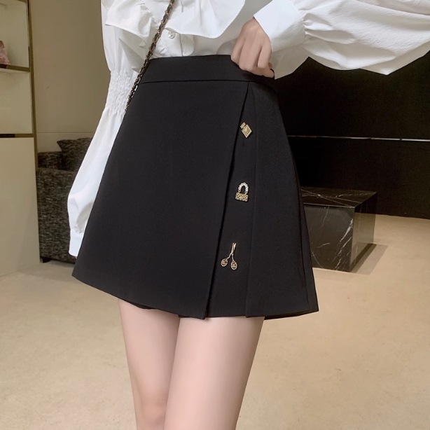 キュロット ハイウエスト ワイドレッグ 秋冬 カジュアル お出かけ シンプル デート