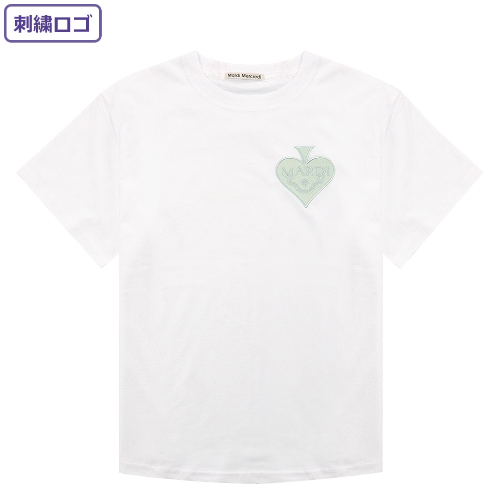 Tシャツ TSHIRT SATIN SPADE WHITE MINT 半袖 レディース 韓国 ファッション アパレル ロゴ刺繍