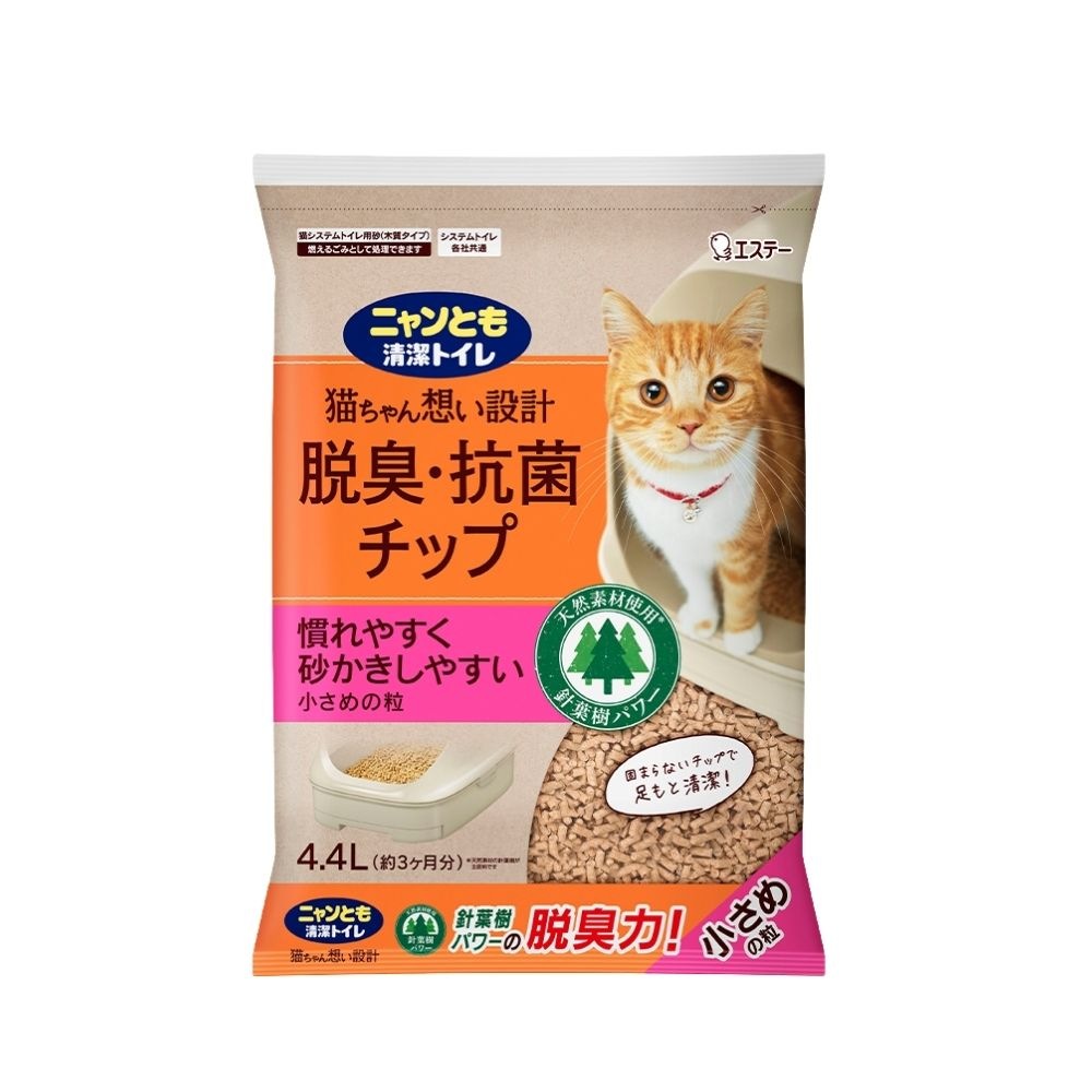 エステー ペット向けトイレ用品 ニャンとも清潔トイレ 脱臭・抗菌チップ 小さめの粒 4.4L×4個【取り寄せ商品・即納不可・代引き不可・返品不可】