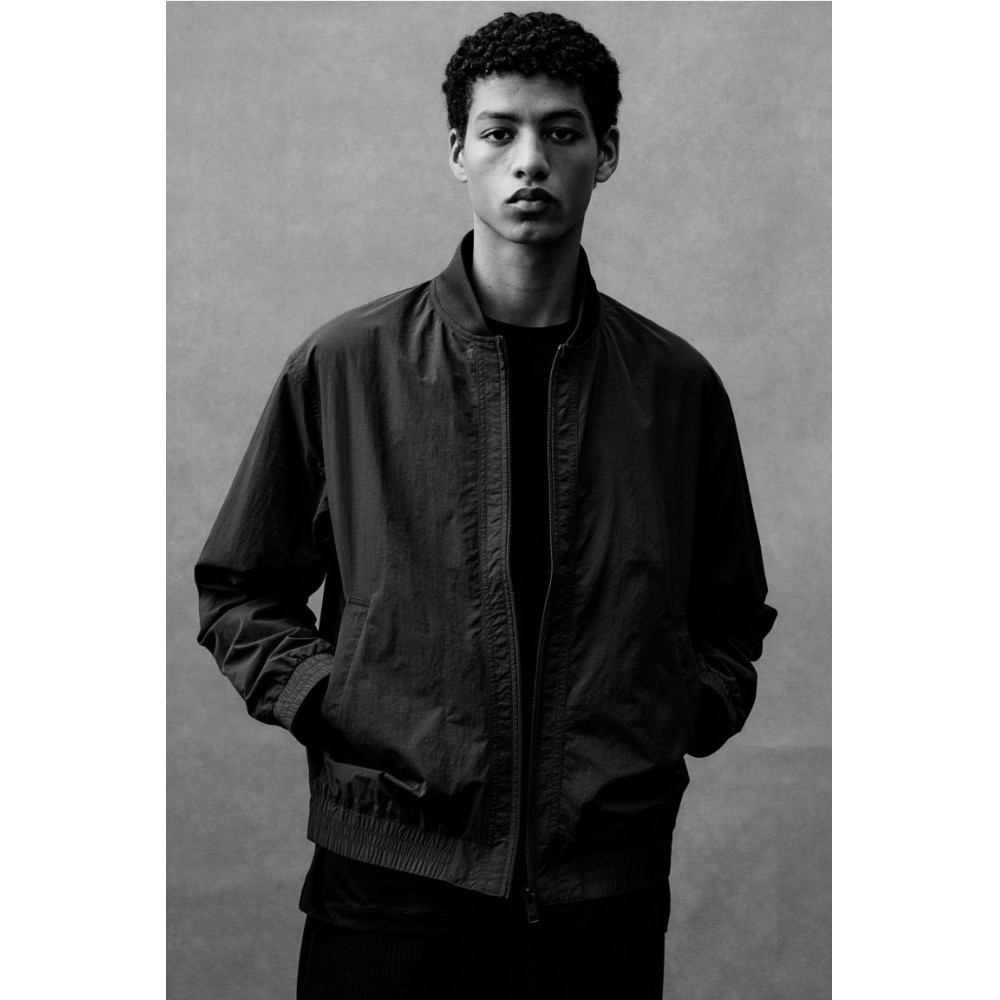 H&M レギュラーフィットナイロンボンバージャケットダークグレー
