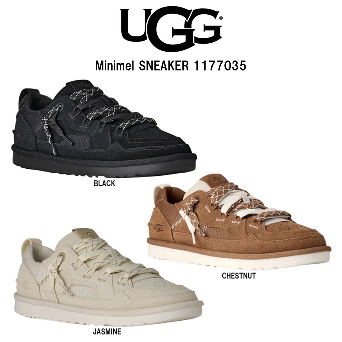 UGG メンズ ミニメル スニーカー ローカット シューズ レースアップ 異素材 スエード ツートーン ロゴ カジュアル 男性用 靴 1177035