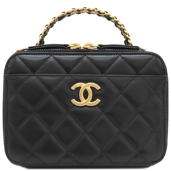 シャネル CHANEL ショルダーバッグ トップハンドル ヴァニティ ラムスキン ブラック ゴールド金具 チェーンショルダー バニティ 黒 AS3222 ランダムシリアル 【箱】【中古】