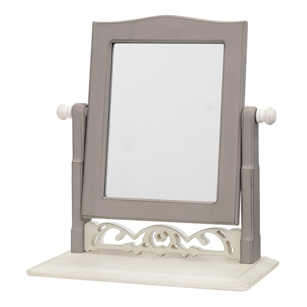 デスクミラー コスメミラー フレンチシャビー Belle 幅35cm ミラー 卓上ミラー 卓上 メイクミラー 回転式 デザインミラー 化粧鏡 飛散防止 フレンチ シャビーシック カービング 白