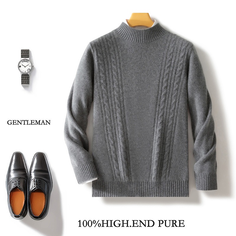 七針の厚い100純ウール重工は花の半高襟の男性のプルオーバーのセーターの秋冬の長袖をねじって底を打ちます