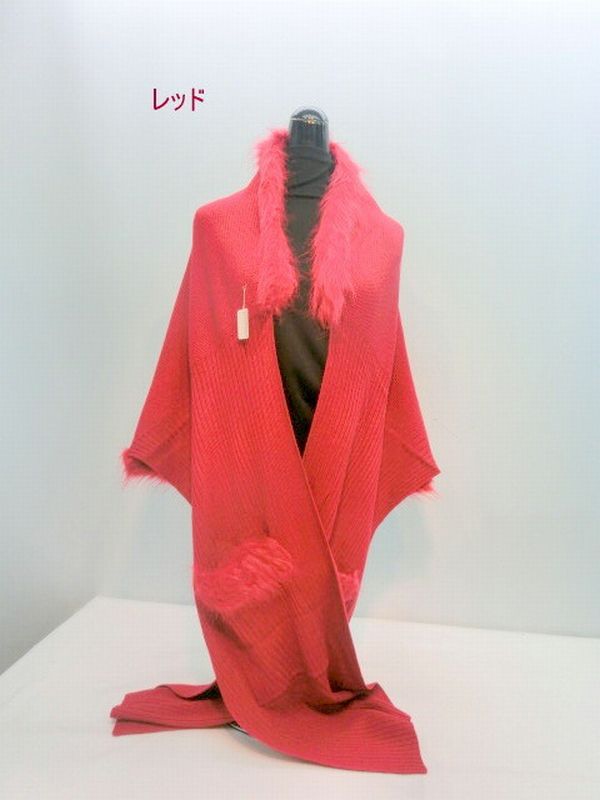 ストール ファッション小物 レディースファッション アクリル フェイクファー付 無地ストール ケープ