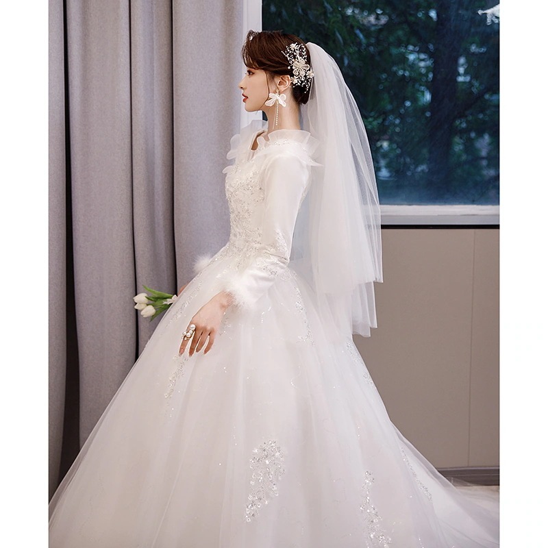 ウェディングドレス 花嫁 2025 プリンセスの森風 スーパー 長袖 ウェディング 本糸 感 ドアガーゼ 冬