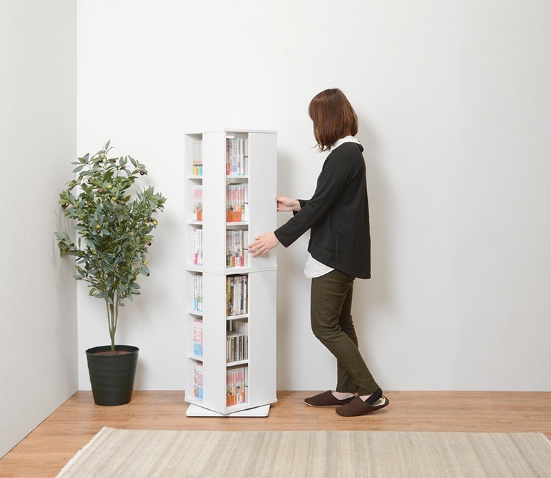 本棚 大容量 扉付き おしゃれ 棚 cdラック 収納棚 薄型 コミックラック 回転 スリム 漫画収納 ディスプレイラック 回転式本棚 木目 省スペース ブックラック 6段