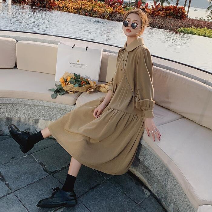 ティアード ワンピース ドレス ワンピ 袖あり レディース エレガント きれいめ カジュアル ミモレ丈 長袖 大人 可愛い フェミニン ゆったり 楽ちん シンプル ナチュラル 韓国 ベージュ レッド