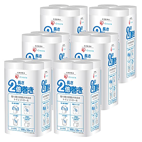 【6個セット】アイリス日本製紙クレシア トイレットペーパー 日本製 100m シングル 長さ 2倍巻き トイレットロール ホワイト 12ロール