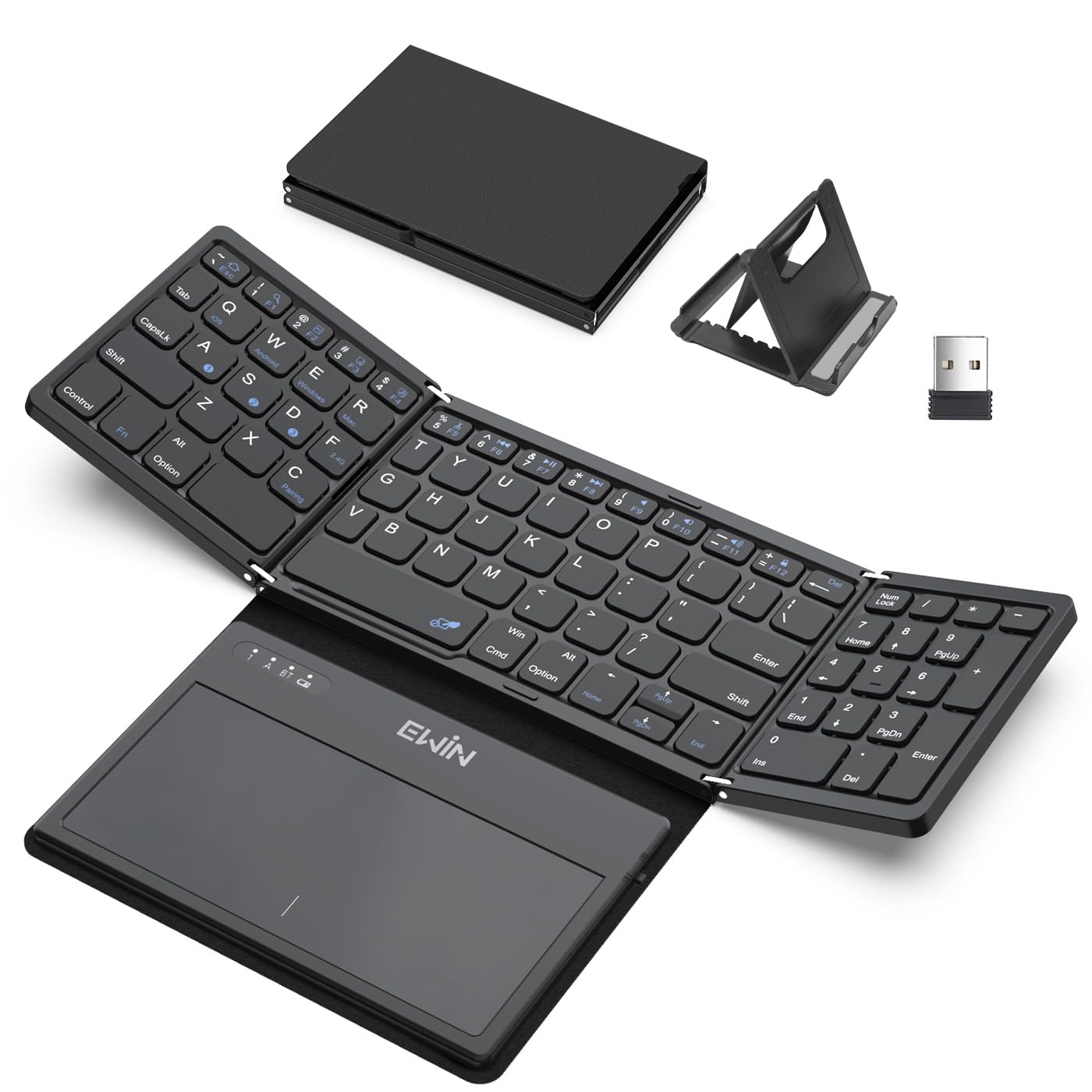 キーボード ワイヤレス 折り畳み bluetoothとusb無線両対応 EWiN 大きいトラックパッドとテンキー付き フルサイズ ブルートゥース keyboard 4台までのデバイスと接続可能 ios