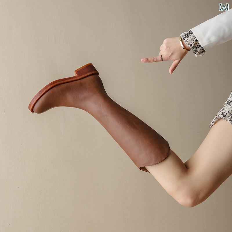 ロングブーツ レディース タイトフィット シンプル おしゃれ スタイルアップ レザー ブラウン ブーツ 冬 裏起毛 ブーツ 女性用 ハイナイト ブーツ 女性用 太い ヒール 8,963円