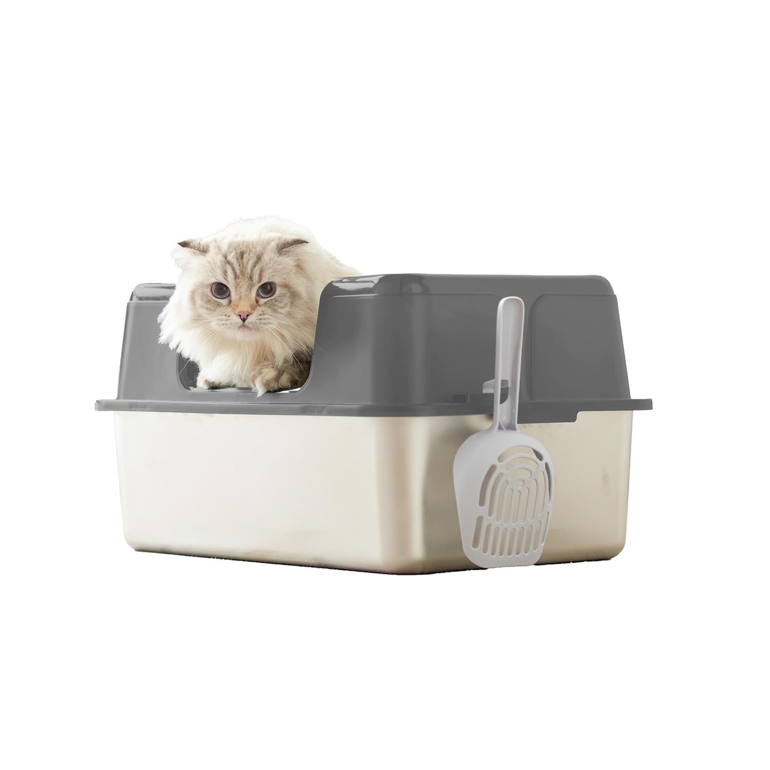 送料無料 【OFT】 ステンキャットトイレ M グレー ステンレス 猫トイレ 清潔 シンプル 丈夫 飛び散り防止 飛散 サイズ(約):幅50cm×奥35cm×高27cm