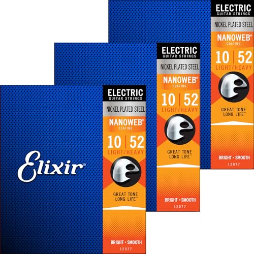 Elixir エリクサー エレキギター弦 NANOWEB Light Heavy .010-.052 #12077 3個セット 【国内正規品】