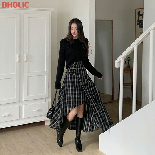 [メガ割りSALE]サイドベルトアンバランスチェックスカート 8,496円