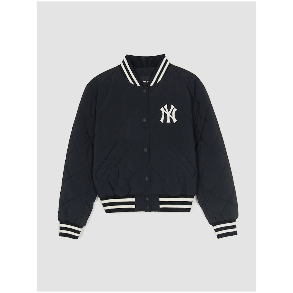 MLB 女性用バーシティダイヤモンドキルトリップクロップパッド入りジャケット NY (ブラック) QHHC3FPDV0146-50BKS