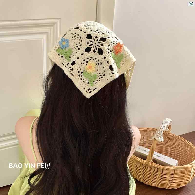 レディース　ファッション　小物　ファッションアイテム フレンチ フラワー 三角形 スカーフ レディース 夏 牧歌的 海辺 休暇 ニット ヘッド バンド