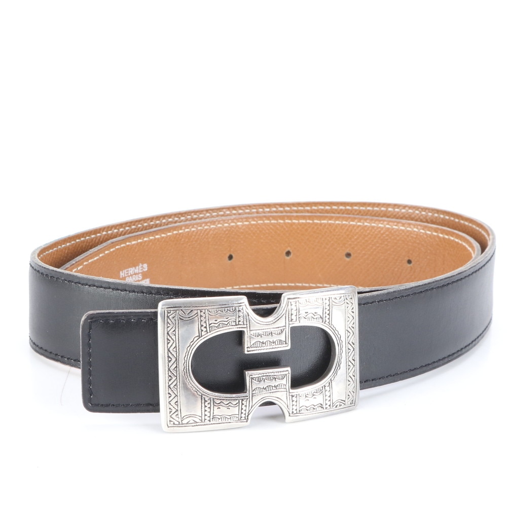 極美品 A 刻印 リバーシブル トゥアレグ バックル レザー ベルト メンズ RRE CK27-4 中古
