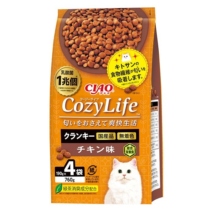 （まとめ買い）いなばペットフードCIAOCozyLifeクランキーチキン味190gx4袋猫用フード[x4]