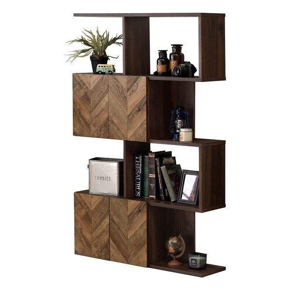 扉付きオープンラック ブラウン 4段 組立式 幅90×奥行25.5×高さ142.5cm RCC-1017BR