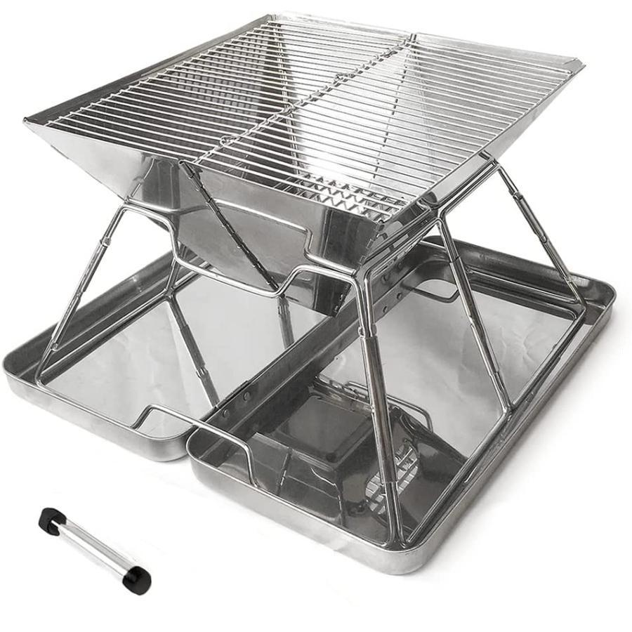 最安値挑戦! 　キャンプグリーブ バーベキューコンロ 焚き火台 コンパクト 折りたたみ ステンレス製 サイド収納　4-6人用