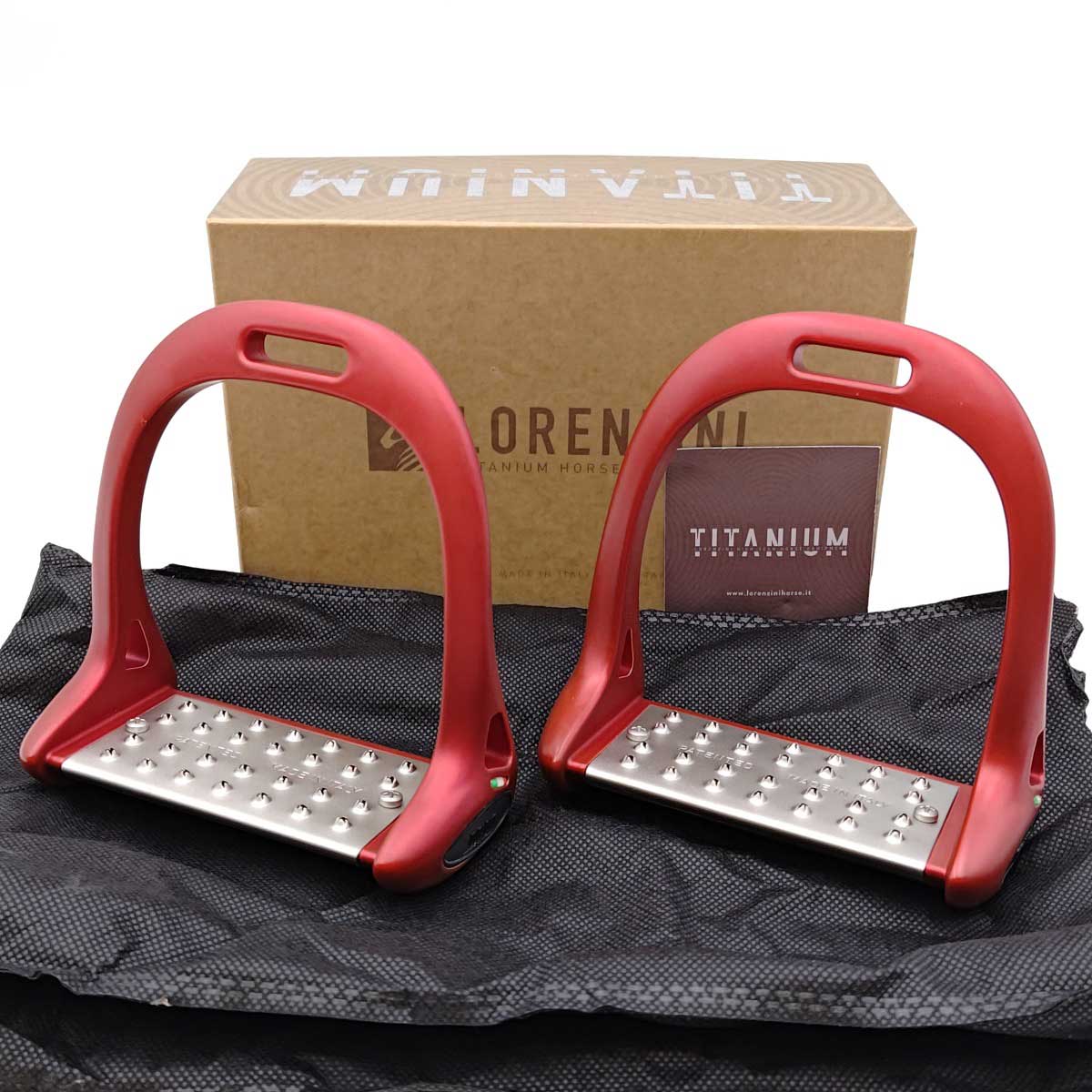 【中古・未使用品】LORENZINI ロレンツィーニ JUMPING STIRRUPS 障碍用鐙 チタニウム ジャンピング レッド 乗馬 馬術