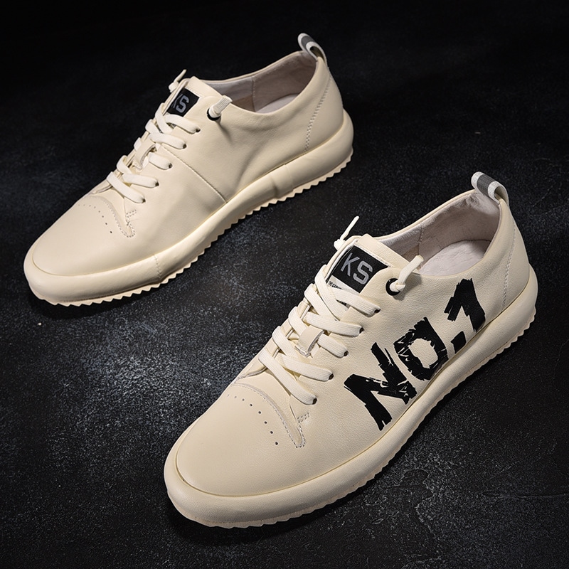 欧洲駅男靴夏潮靴真皮白靴2020新夏通気韓版プリントレジャー板靴
