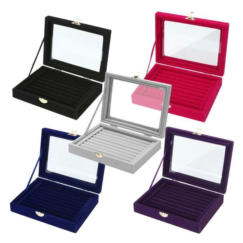 スモールジュエリーケース リング 指輪用 アクセサリー ボックス 黒色 ブラック 青色 ネイビー ブルー 紺色 ピンク 紫色 パープル グレー 収納 宝石箱 ディスプレイ