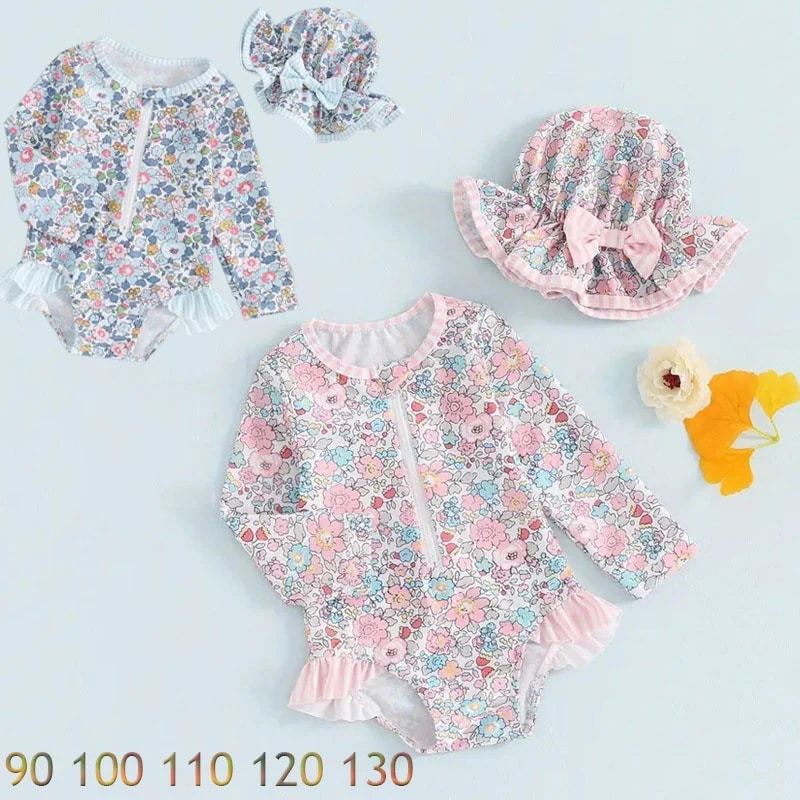 ベビー 長袖 水着 女の子 UVカット オールインワン 水着 キッズ キャンプ付き 子供 水着 ガールズ 水着 ワンピース 女児 子ども 花柄 幼児 水遊び 水着 可愛い 水着 スイムウェア 紫外線対