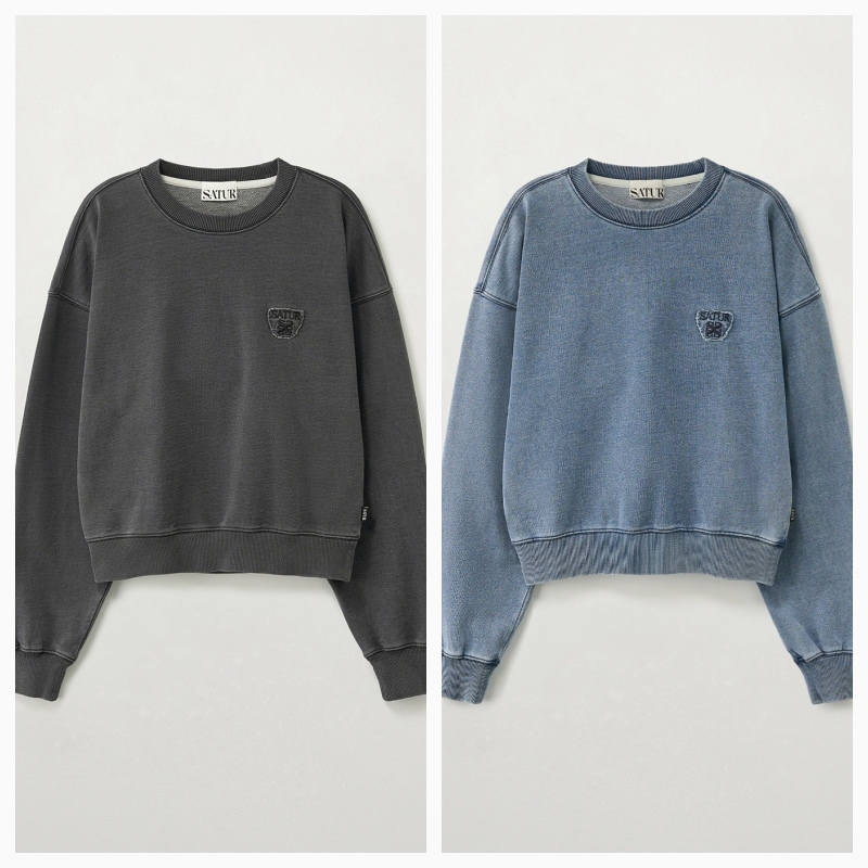 【SATUR】 26SS (W) Denim Like Washed Crop Sweatshirt : 2colors