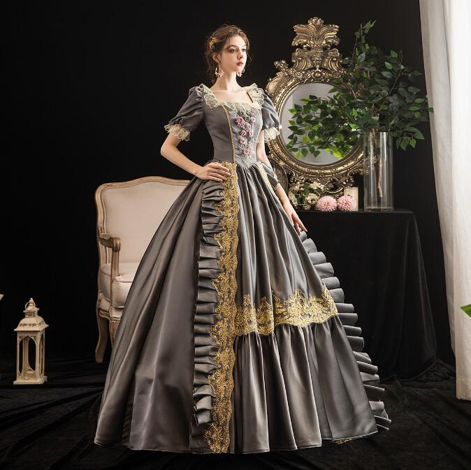 ステージ衣装 ワンピース 仮装 変装 ドレス 編み上げ 貴族ドレス 華やか お姫様ドレス 宮廷 パーティードレス 礼服 ヨーロッパ風 貴婦人 短袖 ロングドレス カラードレス 学園祭 演劇 文化祭 ハ