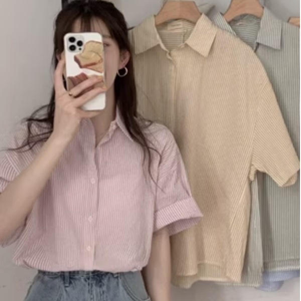 レディース トップス シャツ 襟付き 半袖 かわいい 大人可愛い きれいめ シンプル カジュアル 上品 おしゃれ かっこいい レトロ こなれ感 ラフ ガーリー ルーズ 個性的 クール モード系