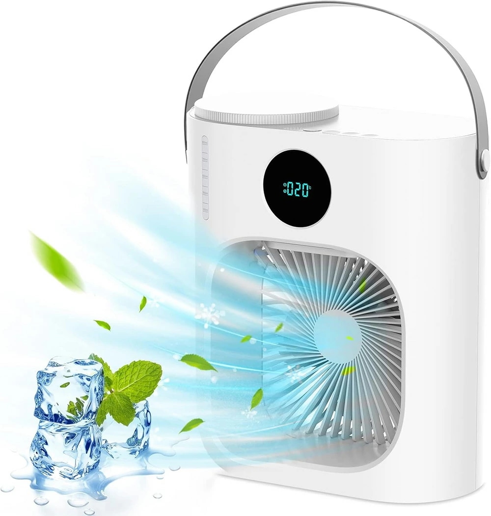 『加湿冷却2025改良モデル』冷風扇 USB接続式 卓上冷風機 静音 水タンク900ml大容量 タイマー付き 3段階風量調節 ミスト ミニ冷風機 持ち運び 卓上サーキュレーター LEDライト付き テレ