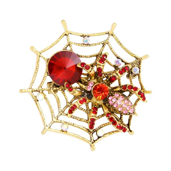 S8070【動物】ステキな赤蜘蛛 巣 クモ 2WAYペンダントトップ兼ブローチ