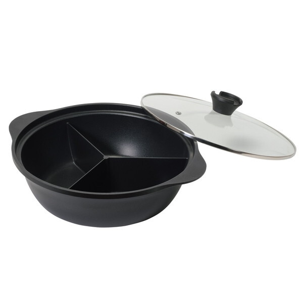 韓味家 ふっ素加工IH対応ガラス蓋付三食鍋28cm HC-87