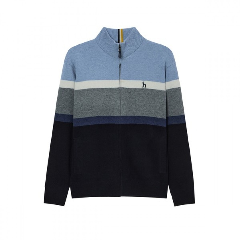 (ヘッジズ) 24FW ブルーカラーブロックウールジップアップカーディガン HZSW4D331B2