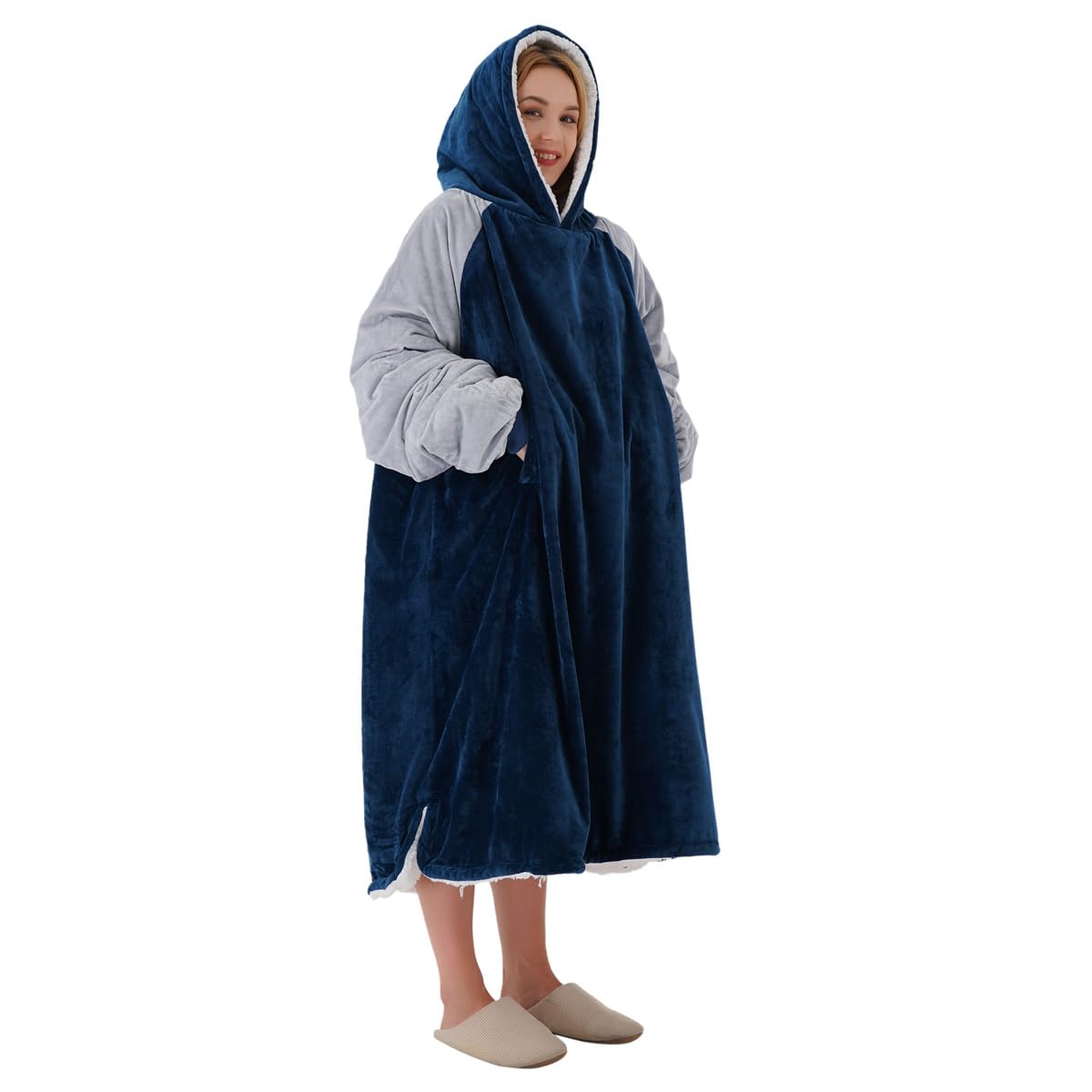 [Winthome] 極厚 着る毛布 二層仕様 [M XL 2サイズ] 大きいサイズ 高身長 男性 対応 メンズ レディース 部屋着 フード付き ポケット付き ゲーミングウェア 防寒 あったか ルーム
