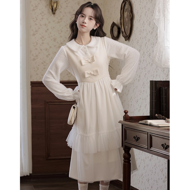 【急速出荷】送.料.無.料.ネッカチーフキルティングドールネックがかわいいリボンデコレーションケーキスカート ワンピース 5,636円