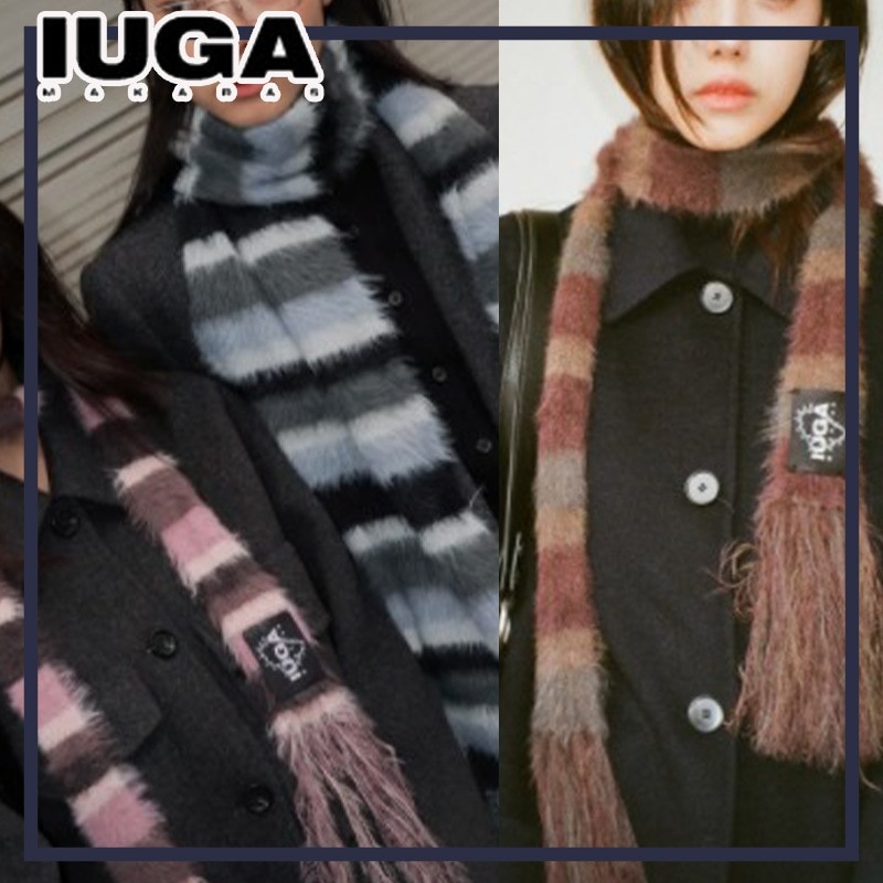 【IUGAMAKARAS】Striped Hairy Skinny Muffler