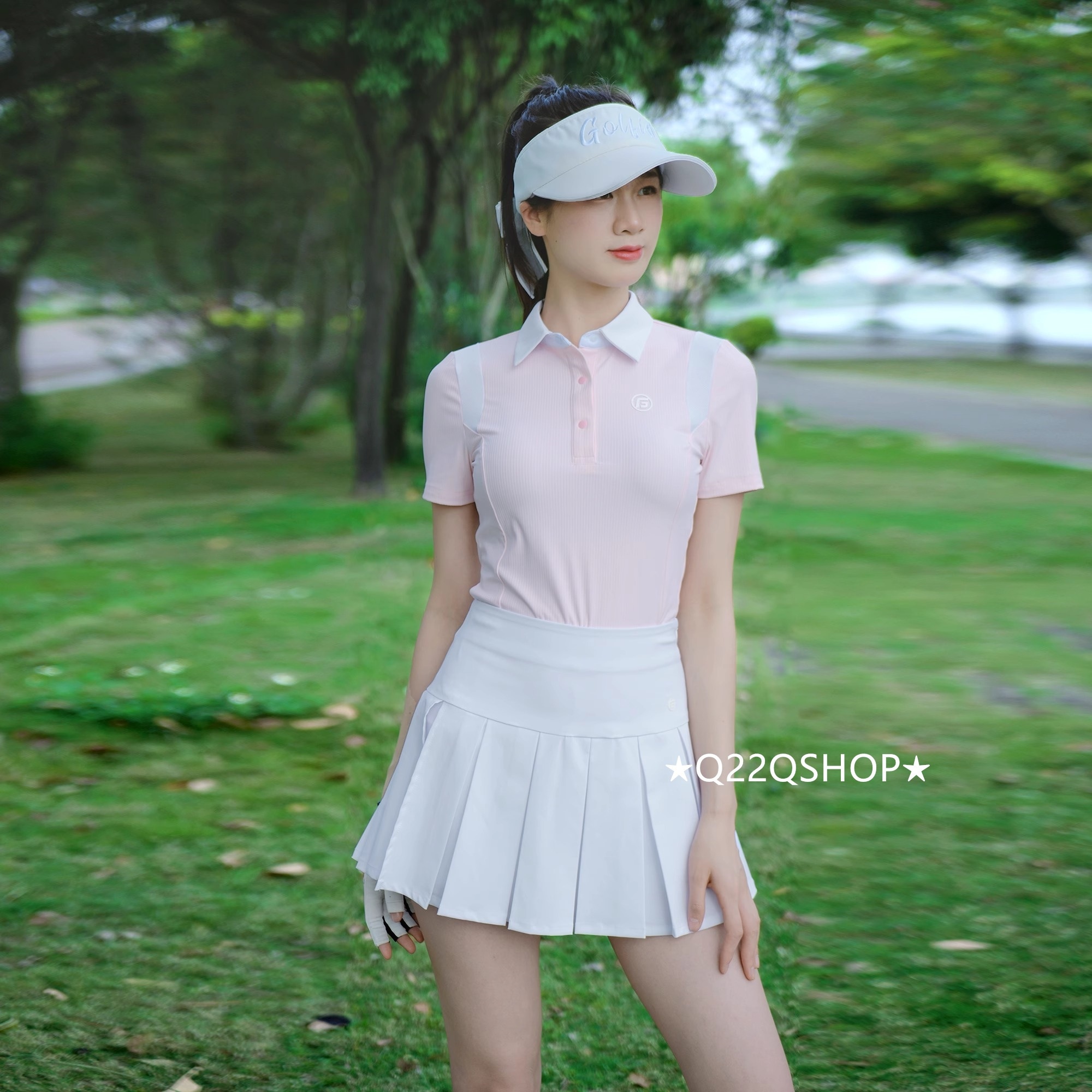 ゴルフウェア 2025 春夏 上下セット レディース 韓国風 白 ピンク 半袖 poloシャツ Tシャツ ゴルフスカート プリーツスカ 速乾 通気 スポーツウェア テニスウェア 女性 かわいい