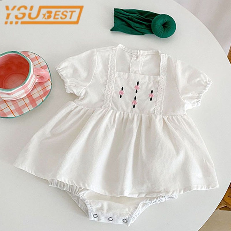 女の赤ちゃんのための夏のロンパース 新生児のための夏服 ふるさと割 半袖のロンパース 刺繍された花のロンパース 良質