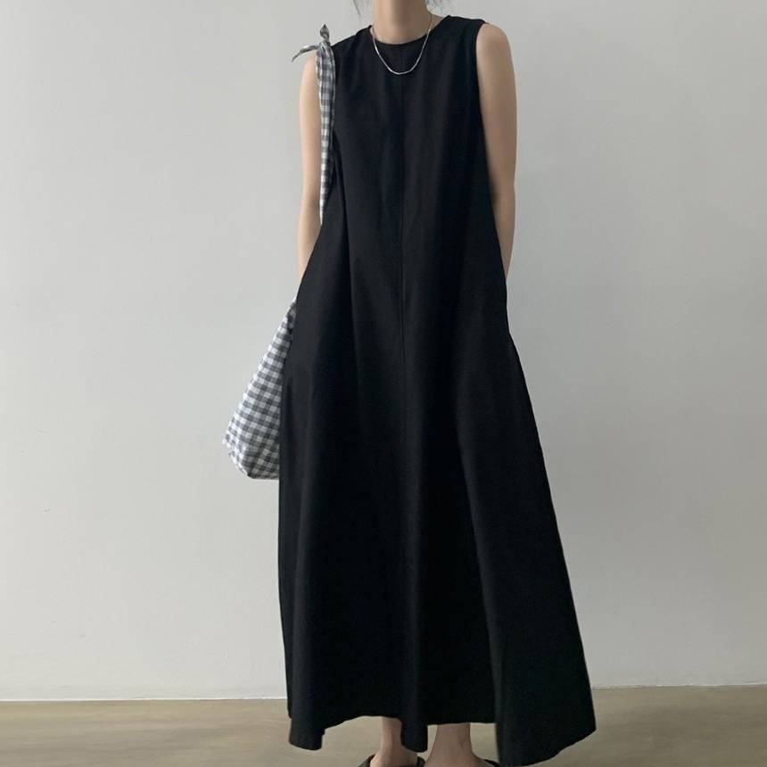 2color レディース ロングワンピース ワンピース マキシ丈 マキシワンピース ノースリーブ A
