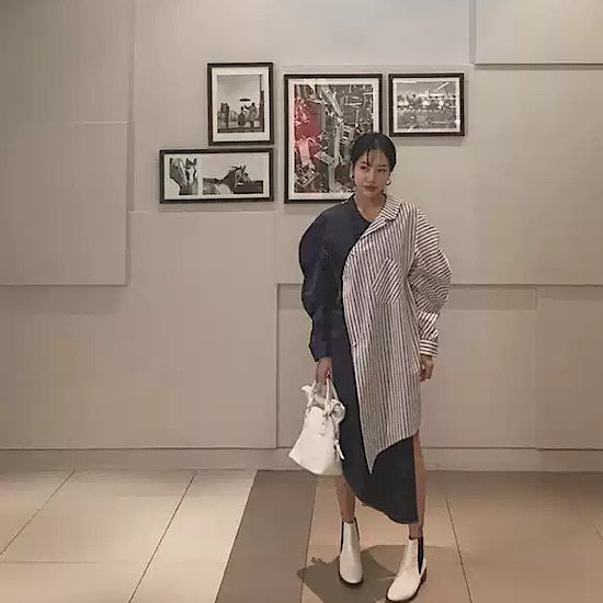 【取寄：納期2週間】ワンピース ミドル丈 ストライプシャツ レディース 無地 体型カバー 夏 大きいサイズ