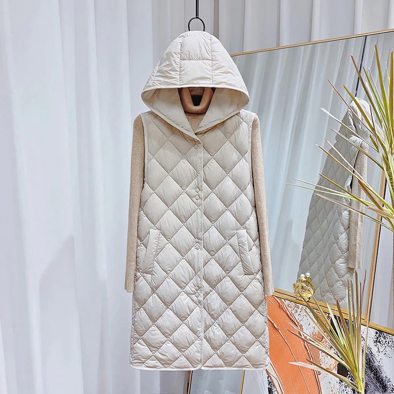 大人気 上品 ダウンベスト レディース ジレ インナー フード付き ロング丈 羽織り 軽量 着痩せ シンプル きれいめ カジュアル 暖かい 防寒 秋冬