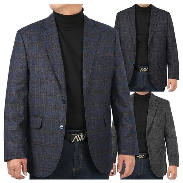 メンズ冬ベーシックチェック横スリットスーツコンビジャケットHS-COW-4