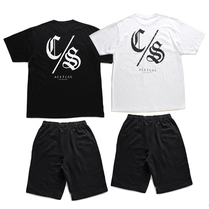 ACE FLAG 上下セット 半袖 ブランド Tシャツ ハーフパンツ メンズ 春夏用 黒 白 大きいサイズ エースフラッグ セットアップ ゆったり スウェット