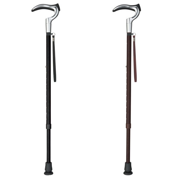 杖 グランデル ステッキ 伸縮 男性 身長185cm 介護 右利き 左利き 10段階調節 つえ アルミ製 本革 グリップ形状 2WAYグリップ SGマーク 外出 福祉散歩 滑りにくい