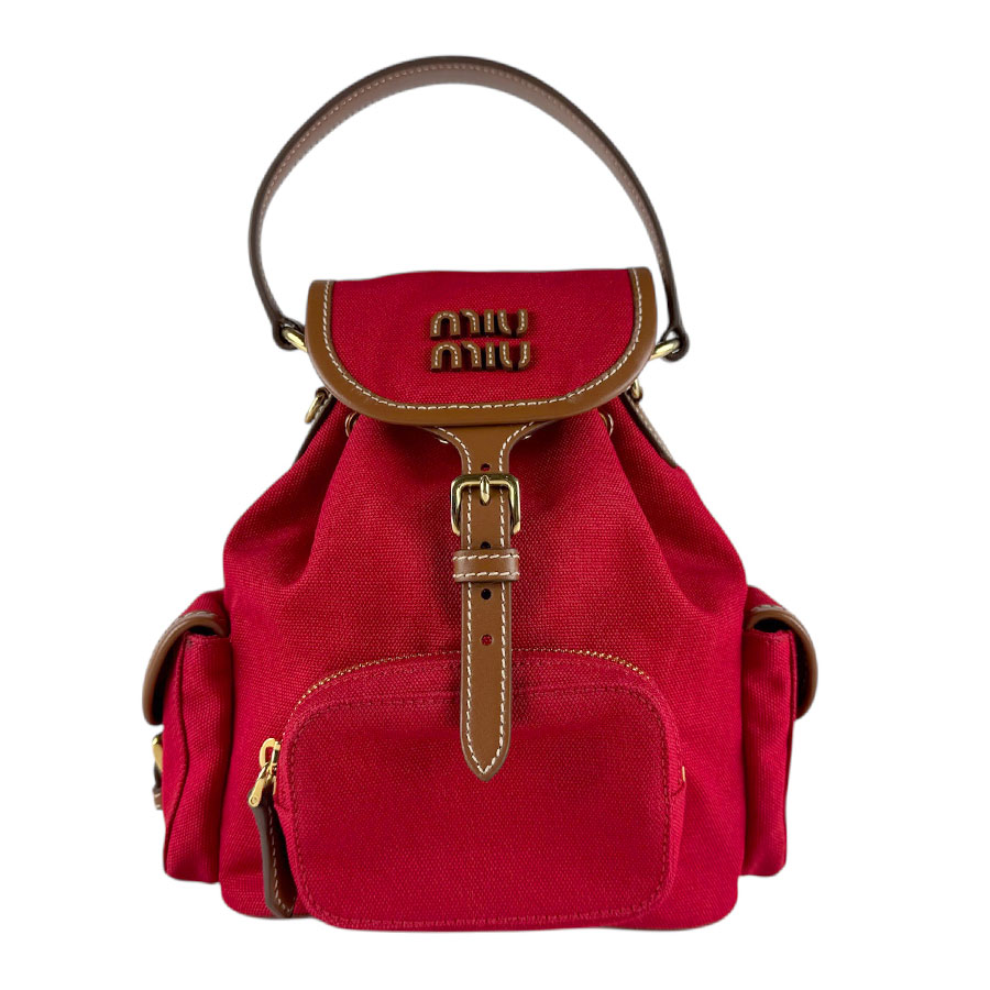 ミュウミュウ MIUMIU リュック キャンバス/レザー レッド×ブラウン レディース 5BZ043 z8310