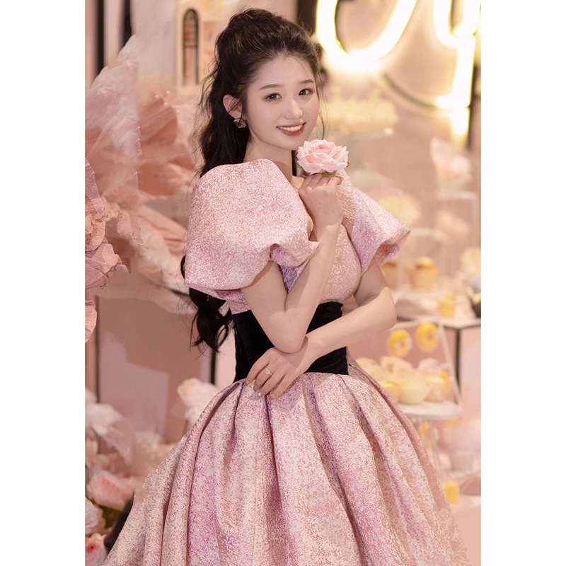 婚約ドレスバースデードレス成人式イブニングドレス女性ピンクホストトーストドレス花嫁の高級感