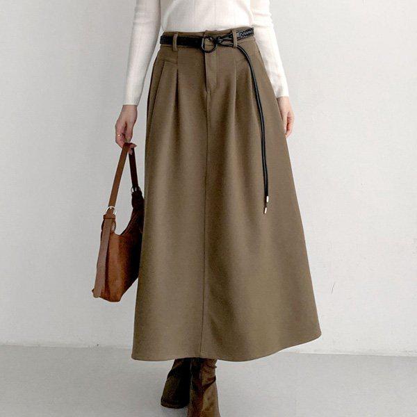 Hスタイル(SK)プリーツベルトスカート冬レディースロングスカートプリーツスカートバンド付き
